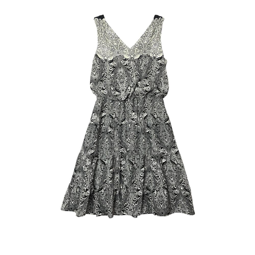 Perceptions Y2K Dark Boho Damask Sleeveless Blouson‎ Midi Dress SZ 14 Stylish